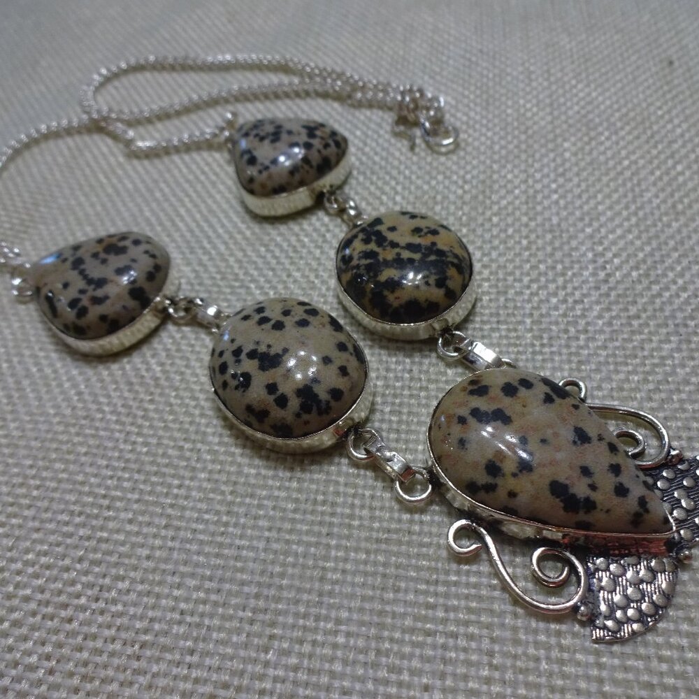 National DALMATION JASPER Handmade Sterling 925 Necklace Size 20" #466C